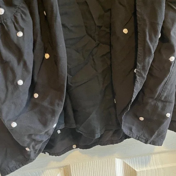 LOFT Black Polka Dot Tiered Puff Sleeve Square Neck Mini Dress Womens Medium - Picture 9 of 12